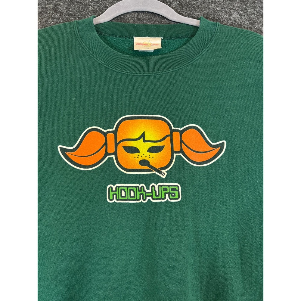 Vintage 90s Hook-Ups Sweatshirt Sz Medium Green USA Skate Crewneck Jeremy Klein